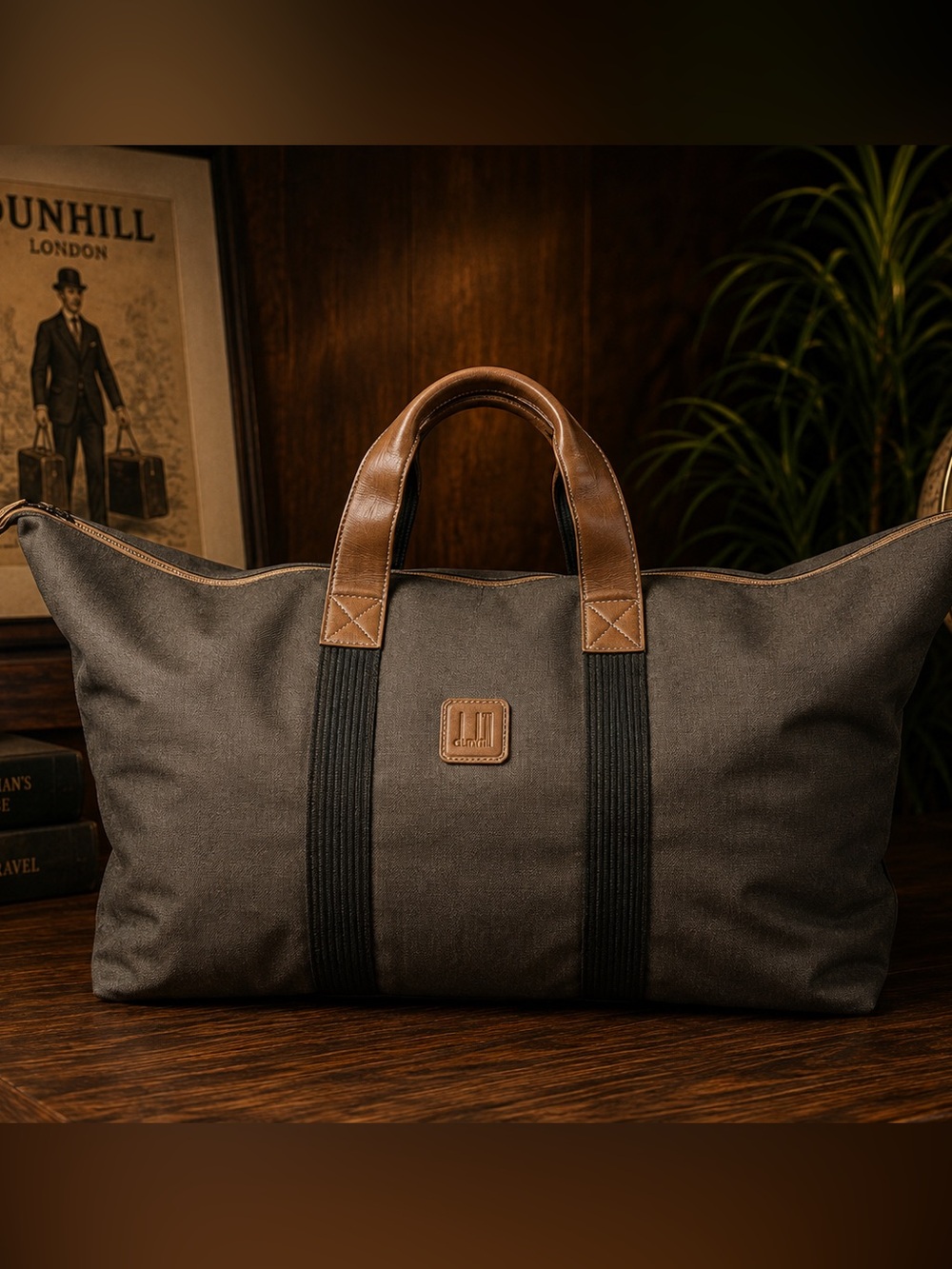 Vintage Dunhill London 23” XL Weekender Duffle Travel Bag Leather Trim